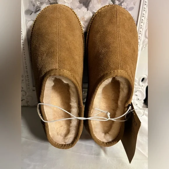 🤎BEARPAW WOMENS CAROLINE GENUINE SUEDE PLATFORM SHEARLING SLIPPERS/SLIDES-SZ 10🤎 - Picture 2 of 11